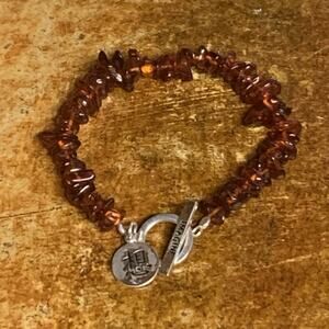 Sterling Silver and Amber Bracelet with Imagine on Toggle & Inspirational Charm